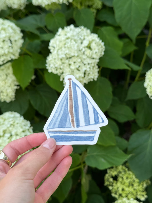 Blue Striped Sailboat Watercolor Sticker