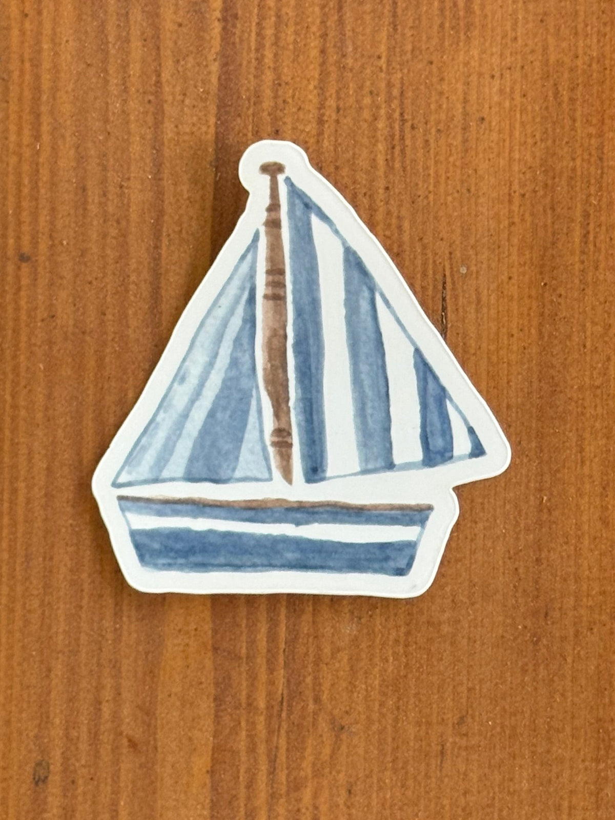 Blue Striped Sailboat Watercolor Sticker