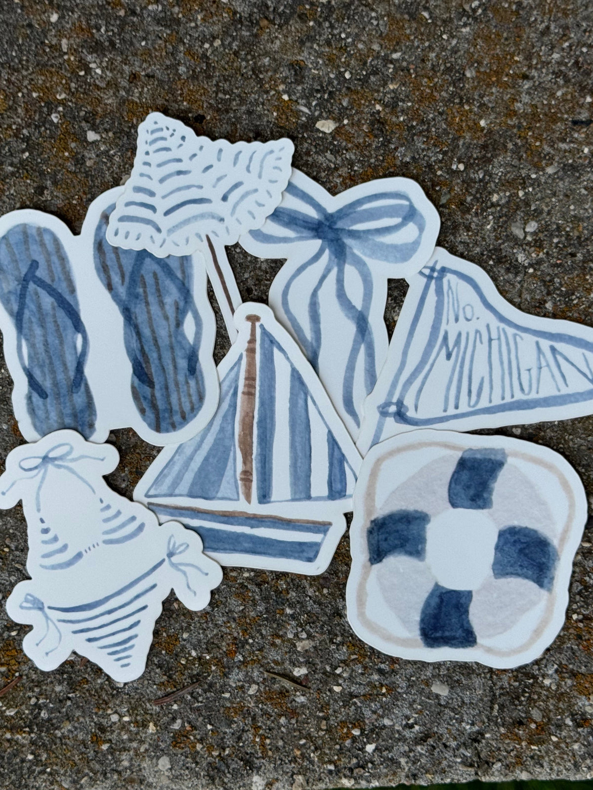 Blue Striped Umbrella Watercolor Sticker