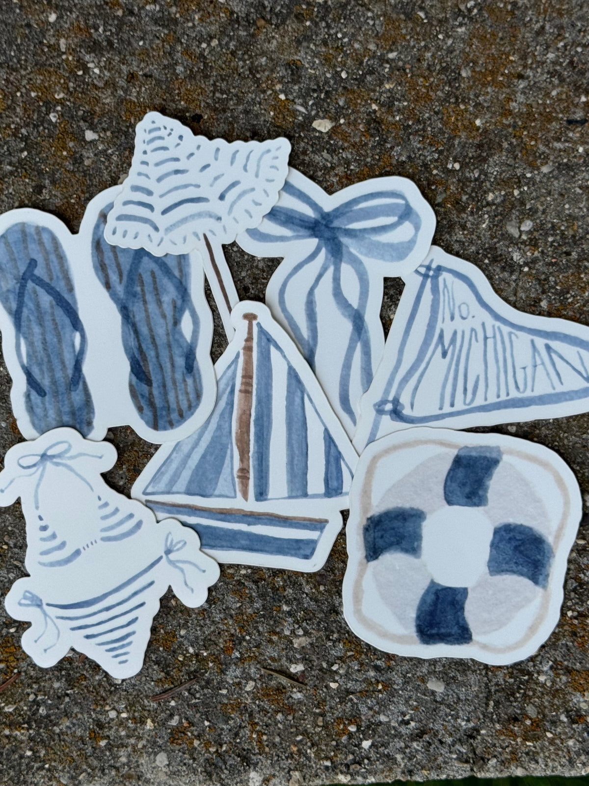 Blue Striped Sailboat Watercolor Sticker