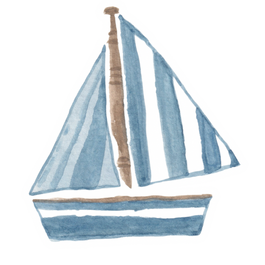 Blue Striped Sailboat Watercolor Sticker